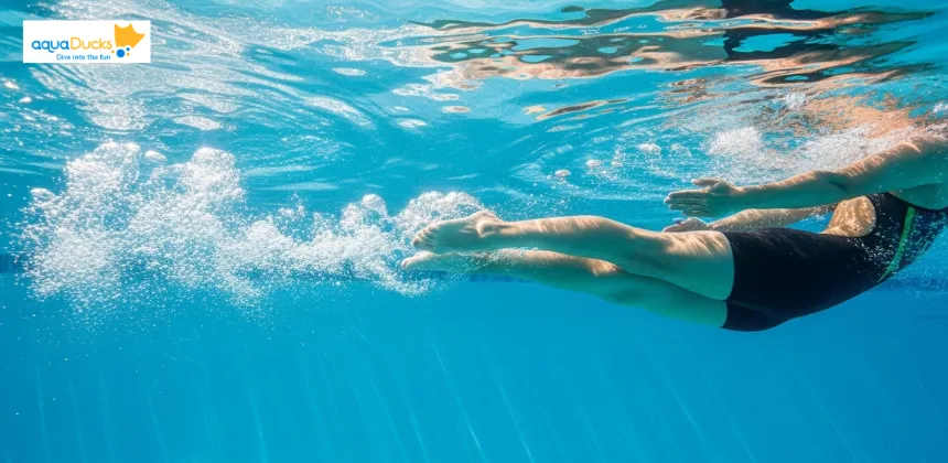  Underwater view of a swimmer practising the frog kick used in breaststroke swimming technique. 