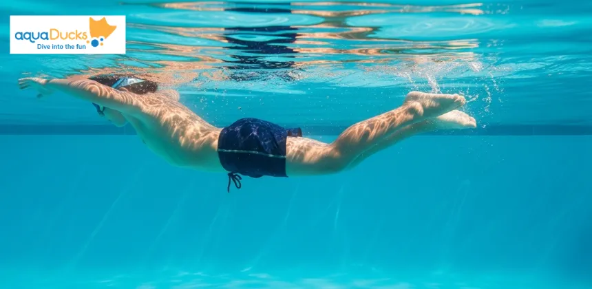 Child performing freestyle flutter kick with small controlled splashes